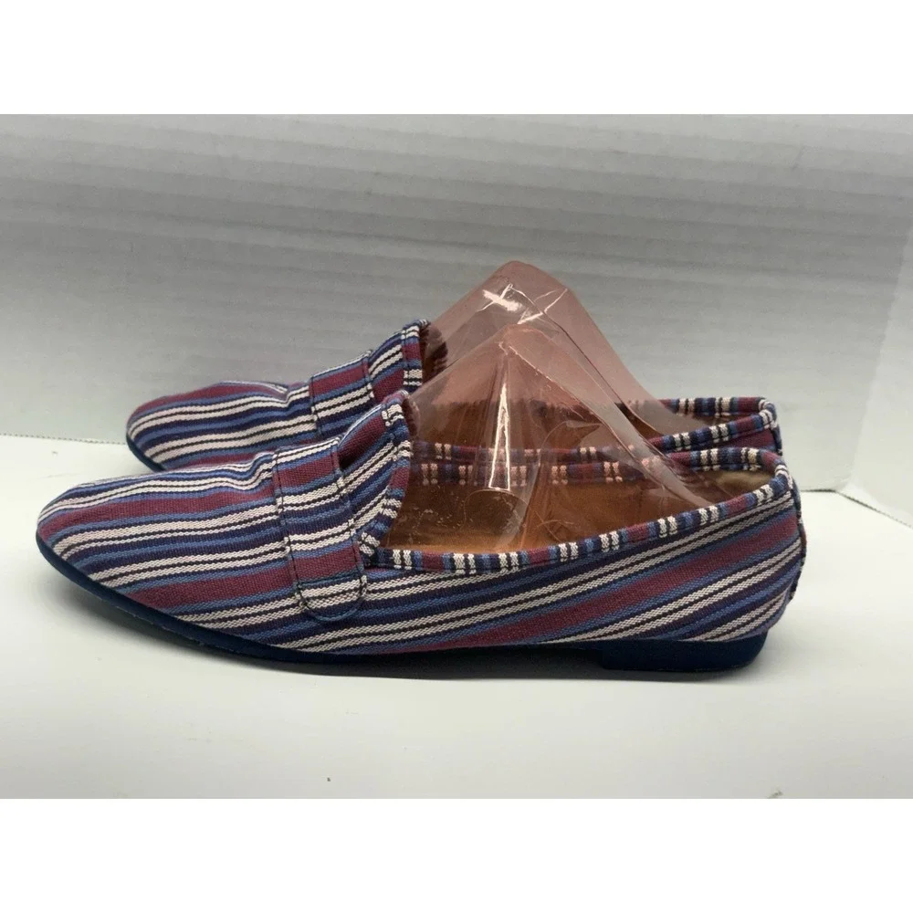 Steve Madden Women's Sz 6.5 Eltonn Multicolr Stripe Canvas Slip-On Vegan Loafers